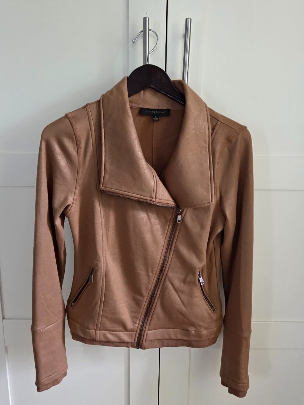 Moto Jacket KNIT fabric Camel with Zippers size small
